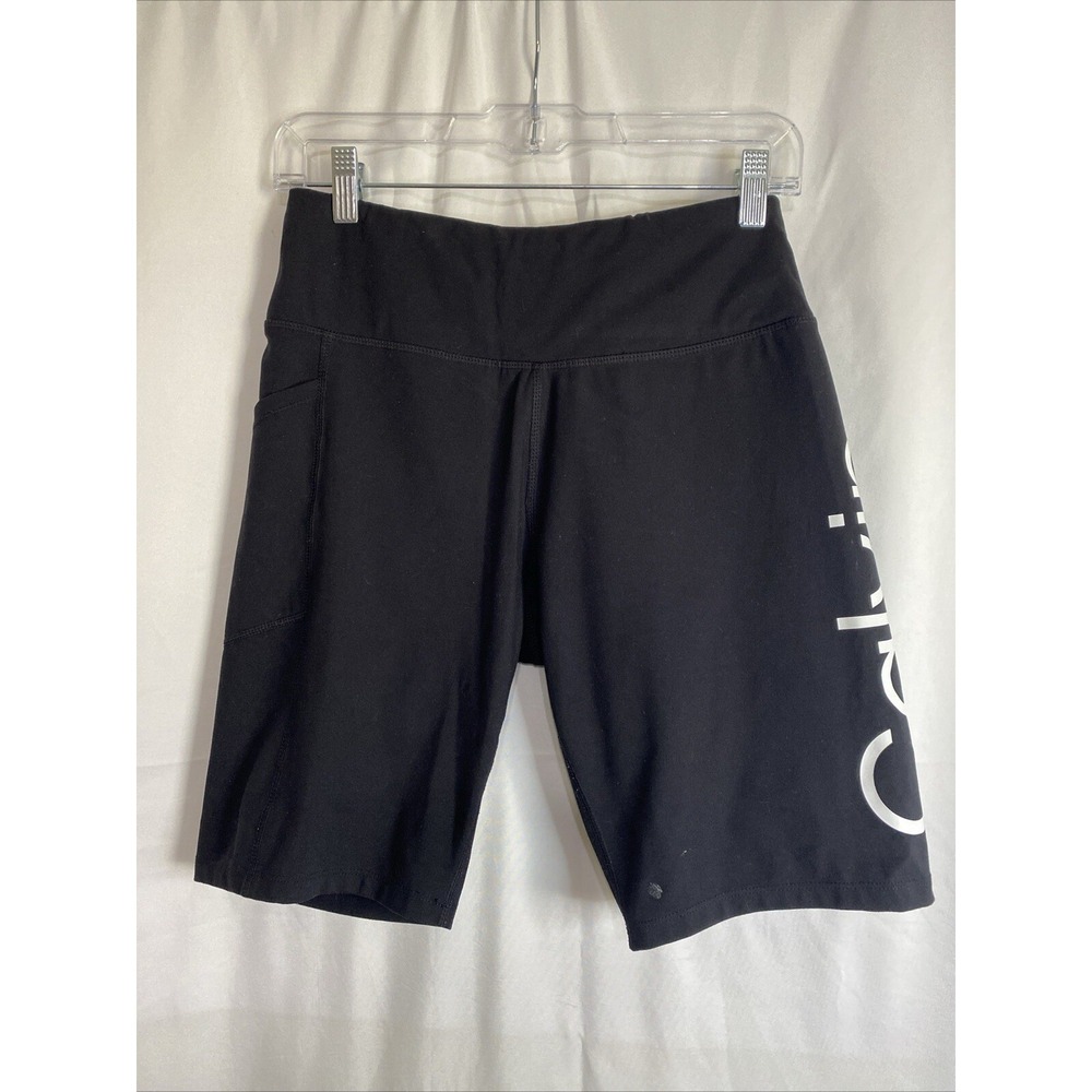 Calvin Klein Performance Womens Black Logo Biker Shorts High Waist Side Pocket L
